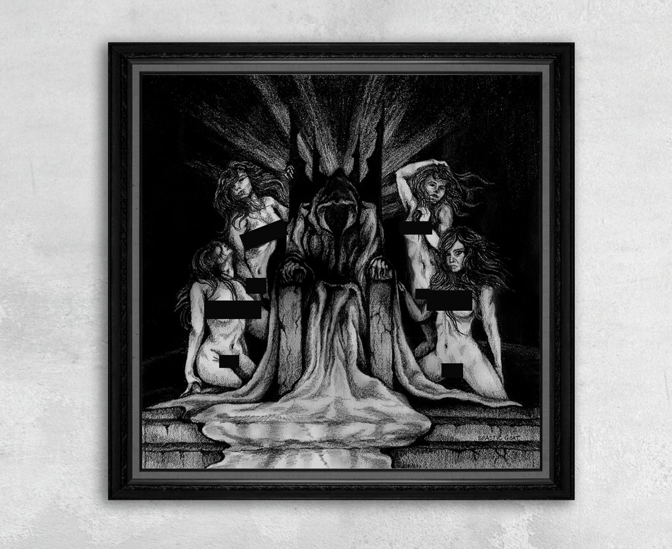 Evil King on Throne with Naked Women Print by Rebecca Magar