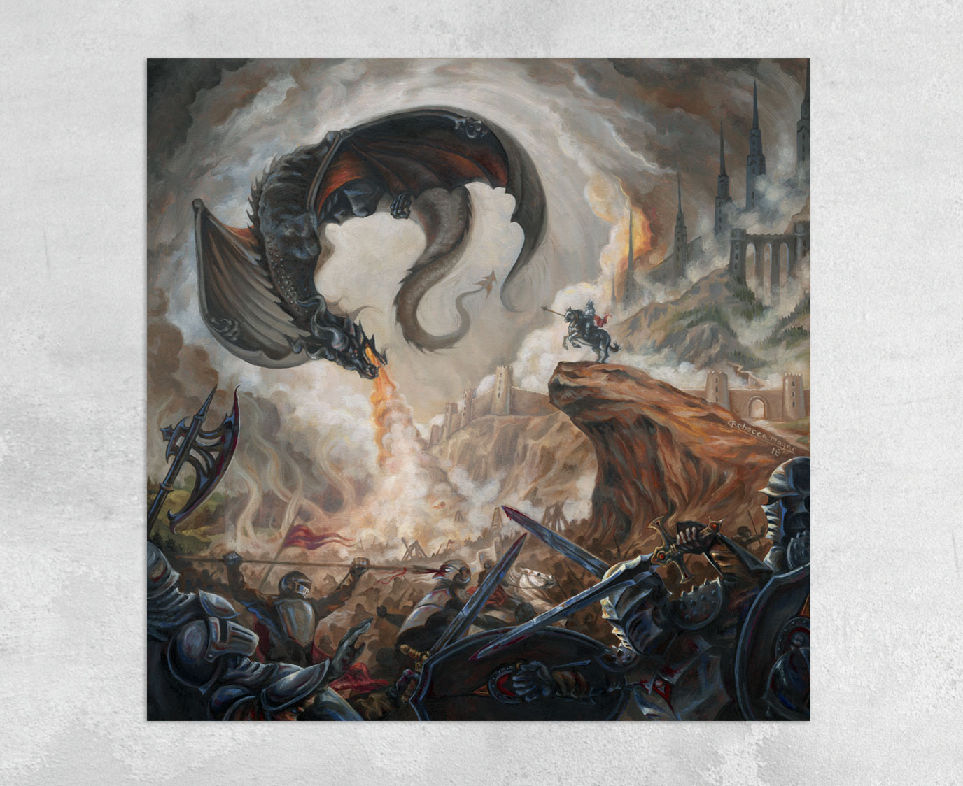High Command - Black Dragon and Battle Scene Canvas Print by Rebecca Magar