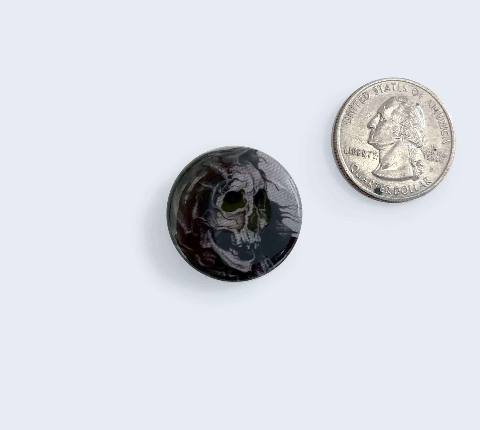 Black Skeleton Button with Artwork by Rebecca Magar